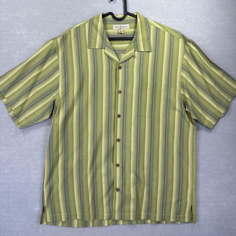 Tommy Bahama Mens L 100% Silk “Groovy” Green Button Up‎ Hawaiian Tropical Shirt